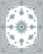 Elegant Teal Floral Medallion Border Rug