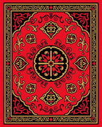 Bold Red Geometric Floral Patterned Rug