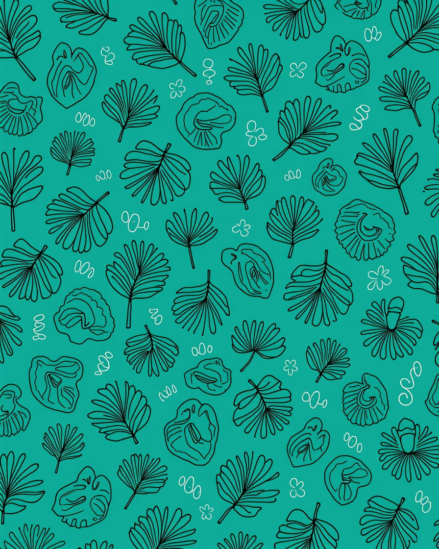 Tropical Leaf Shell Line Art Rug