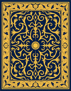 Royal Blue Gold Ornate Flourish Rug