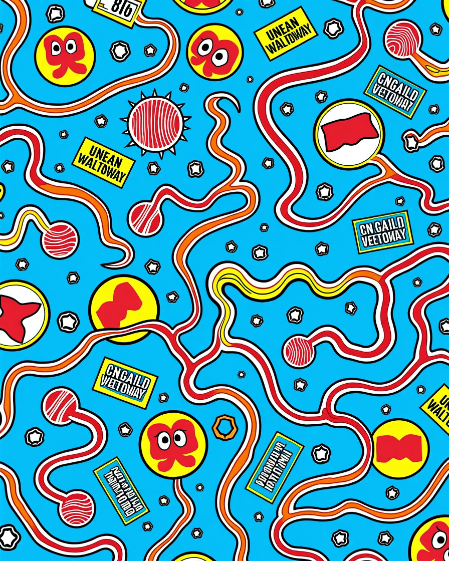 Bold Red Yellow Wavy Lines Icons Rug