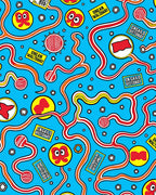 Bold Red Yellow Wavy Lines Icons Rug