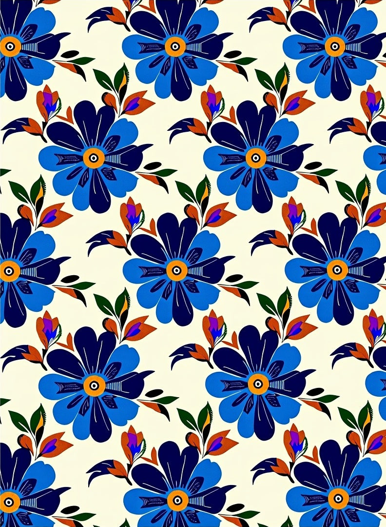 Bold Blue Floral Pattern Design Rug