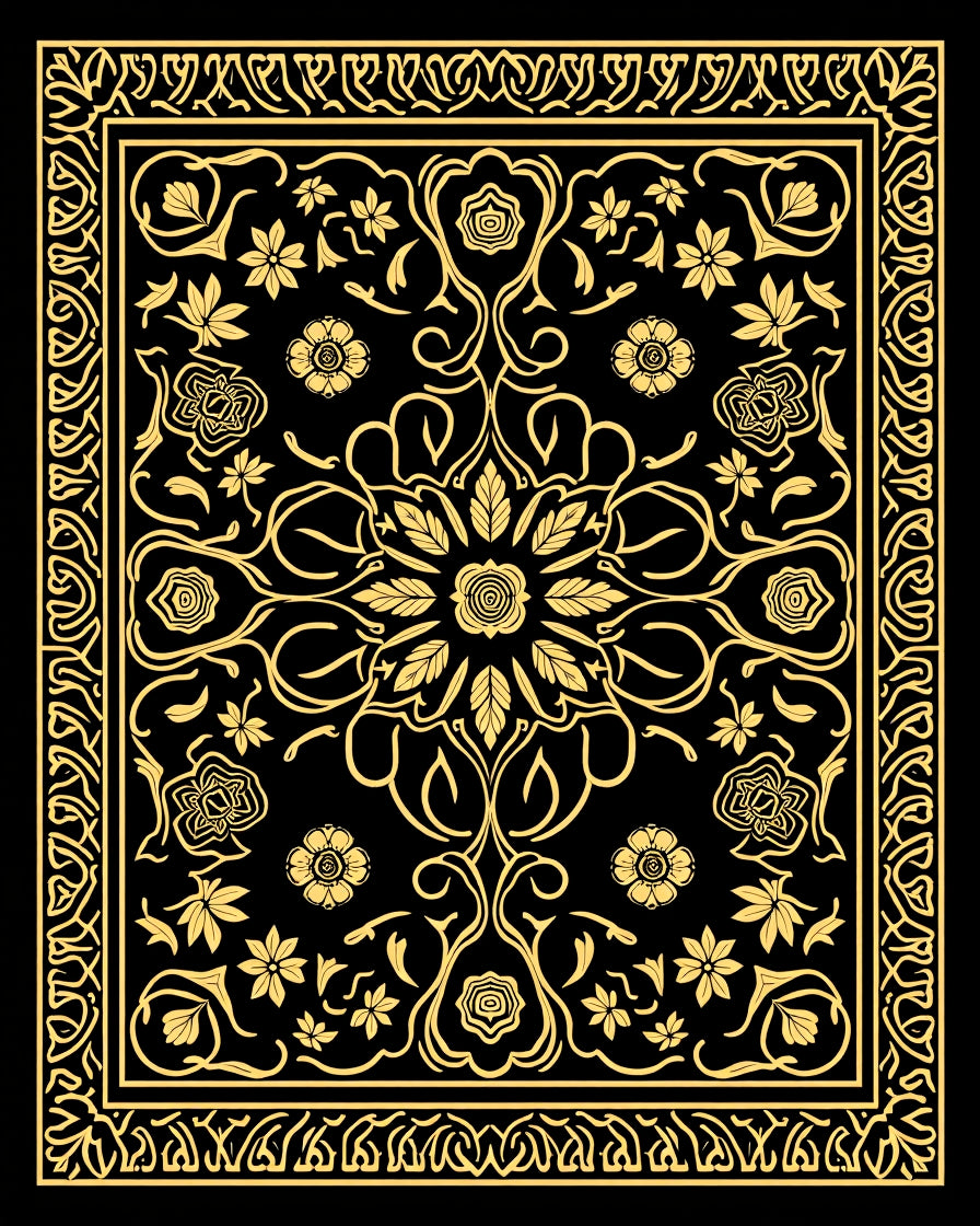 Golden Floral Intricate Pattern Rug