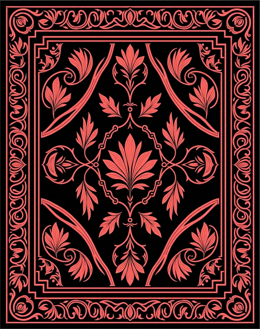 Floral Inlay Pattern With Border Rug