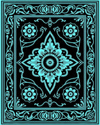Ornate Floral Medallion Black Turquoise Rug