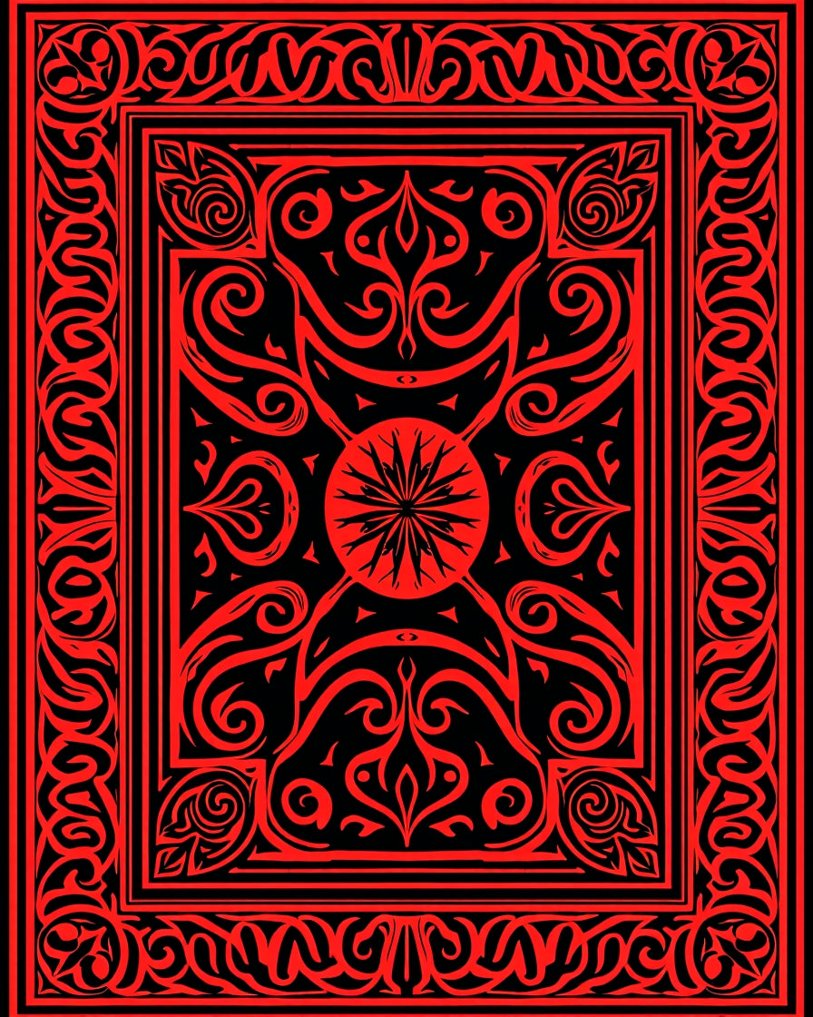 Ornate Red Black Stylized Floral Rug