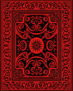 Ornate Red Black Stylized Floral Rug