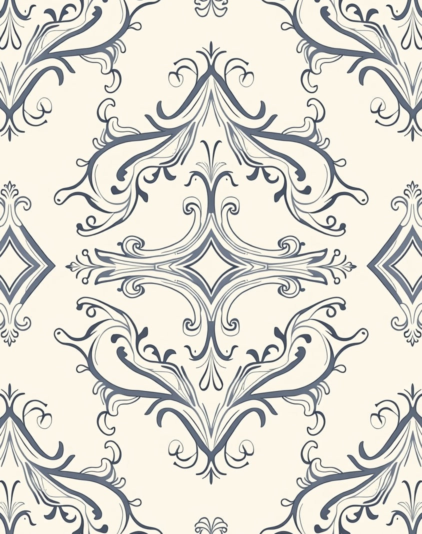 Ornate Blue And Cream Swirl Pattern Rug