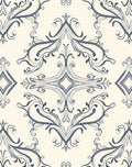 Ornate Blue And Cream Swirl Pattern Rug