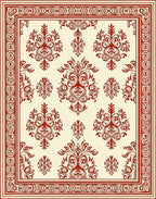 Classic Red Cream Damask Pattern Rug