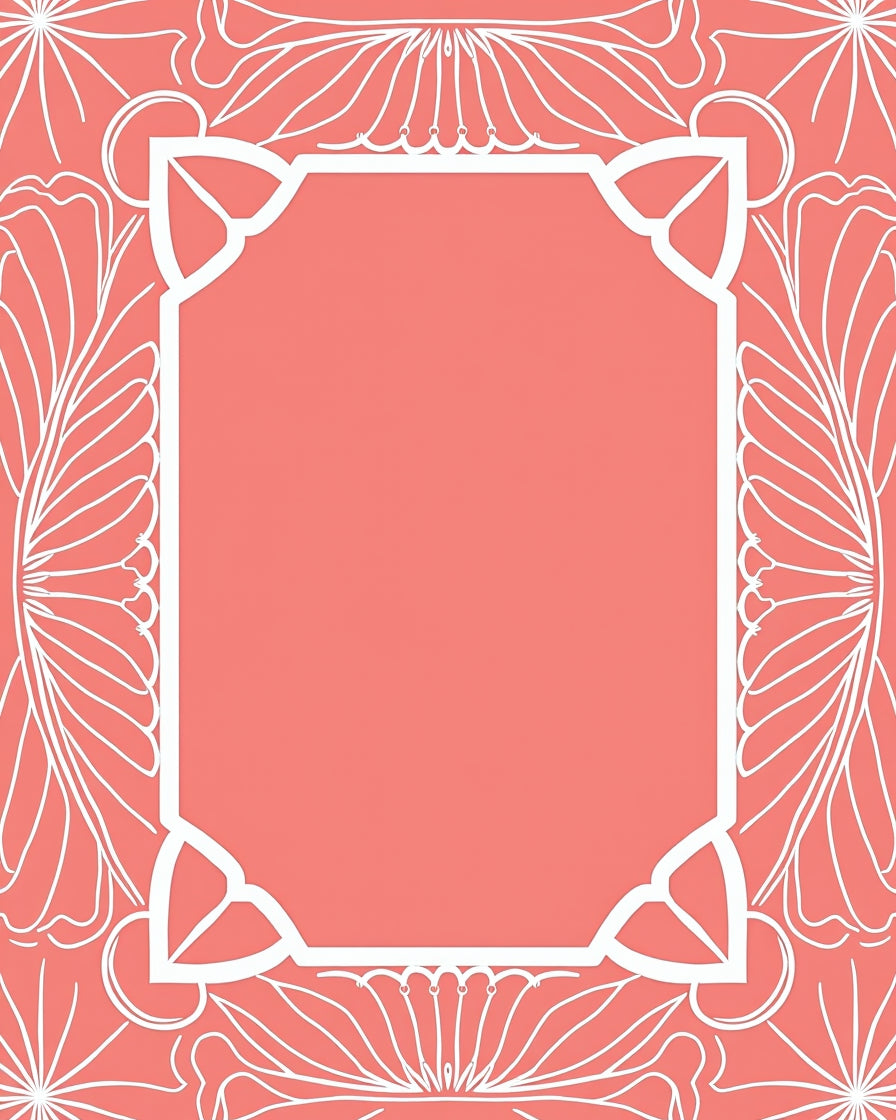 Floral Outline Coral Frame Design Rug