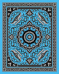 Elaborate Blue Black Floral Medallion Pattern Rug