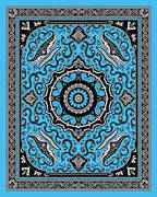 Elaborate Blue Black Floral Medallion Pattern Rug