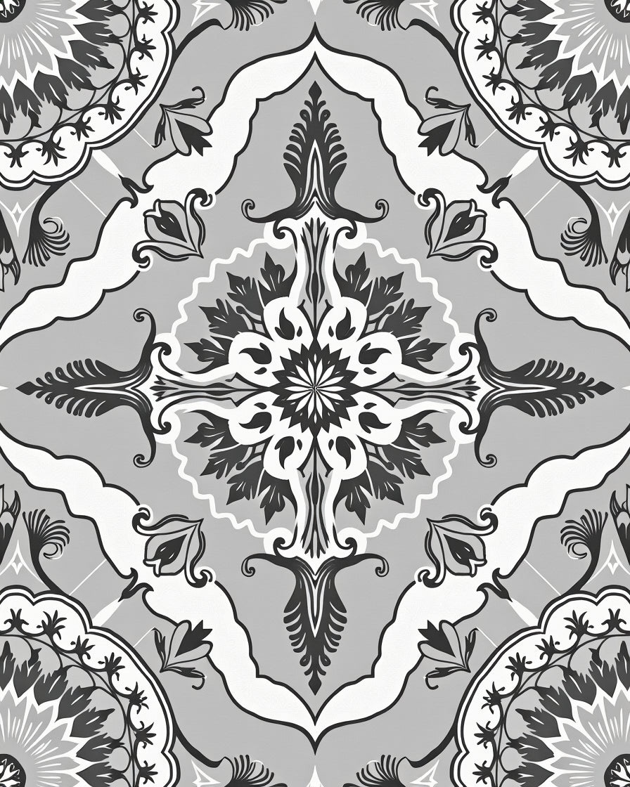 Vintage Floral Mandala Grey Pattern Rug