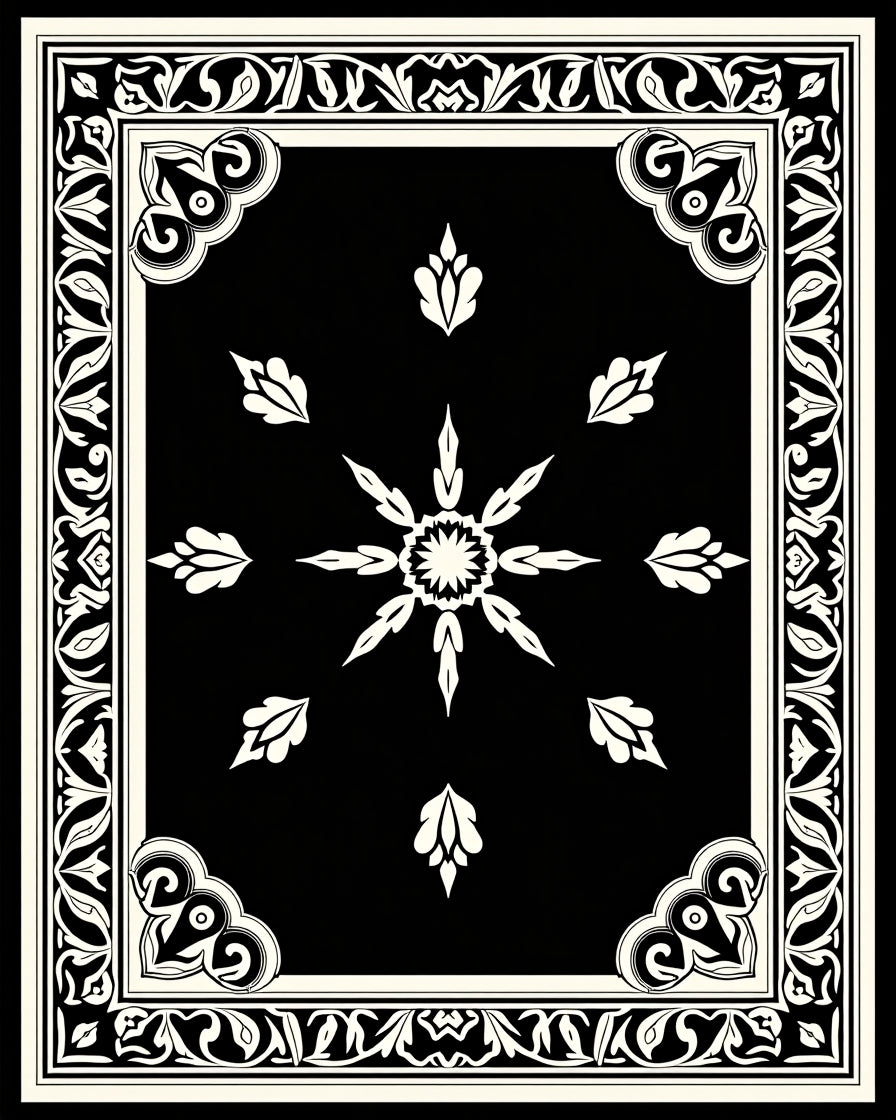 Ornate Floral Frame With Starburst Rug