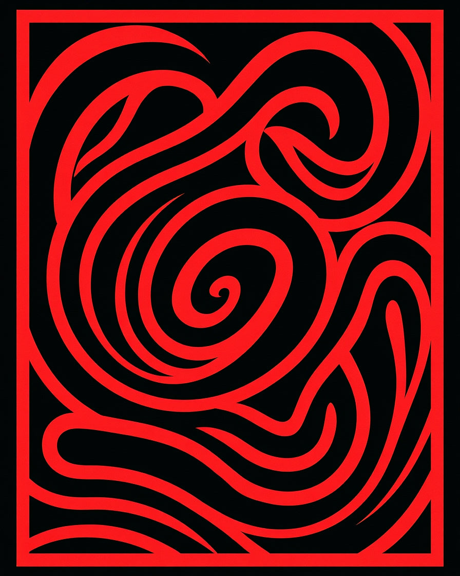 Bold Red Swirling Abstract Pattern Rug