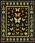 Whimsical Butterfly Insect Garden Black Orange Rug