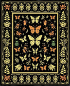 Whimsical Butterfly Insect Garden Black Orange Rug