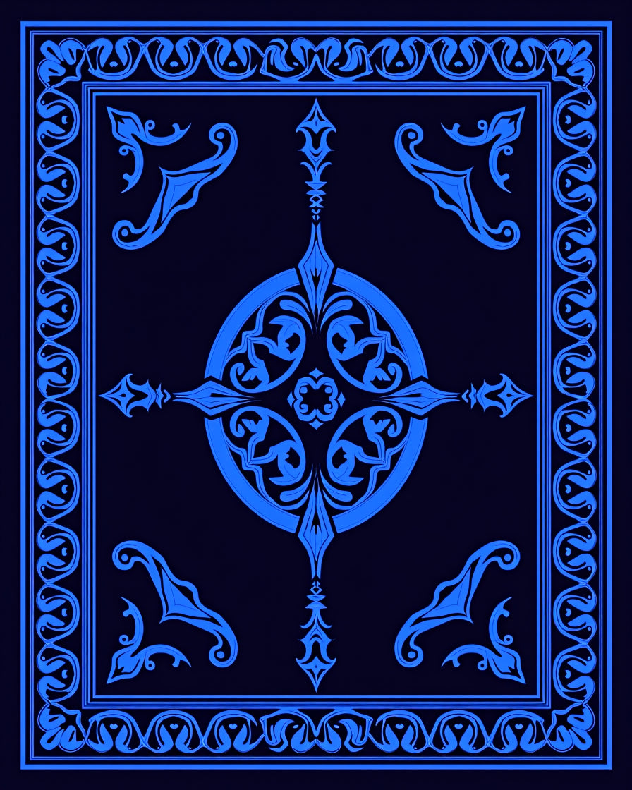 Ornate Blue Floral Medallion Design Rug