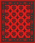 Vibrant Red Floral Damask Design Rug