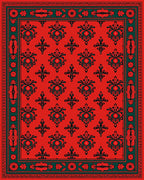Vibrant Red Floral Damask Design Rug