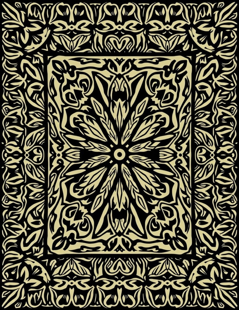 Black Cream Ornate Floral Rug