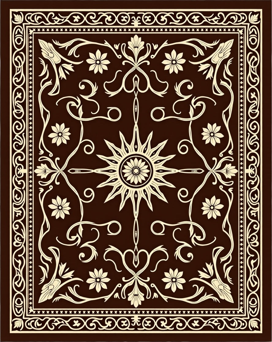 Ornate Celestial Floral Scrollwork Rug