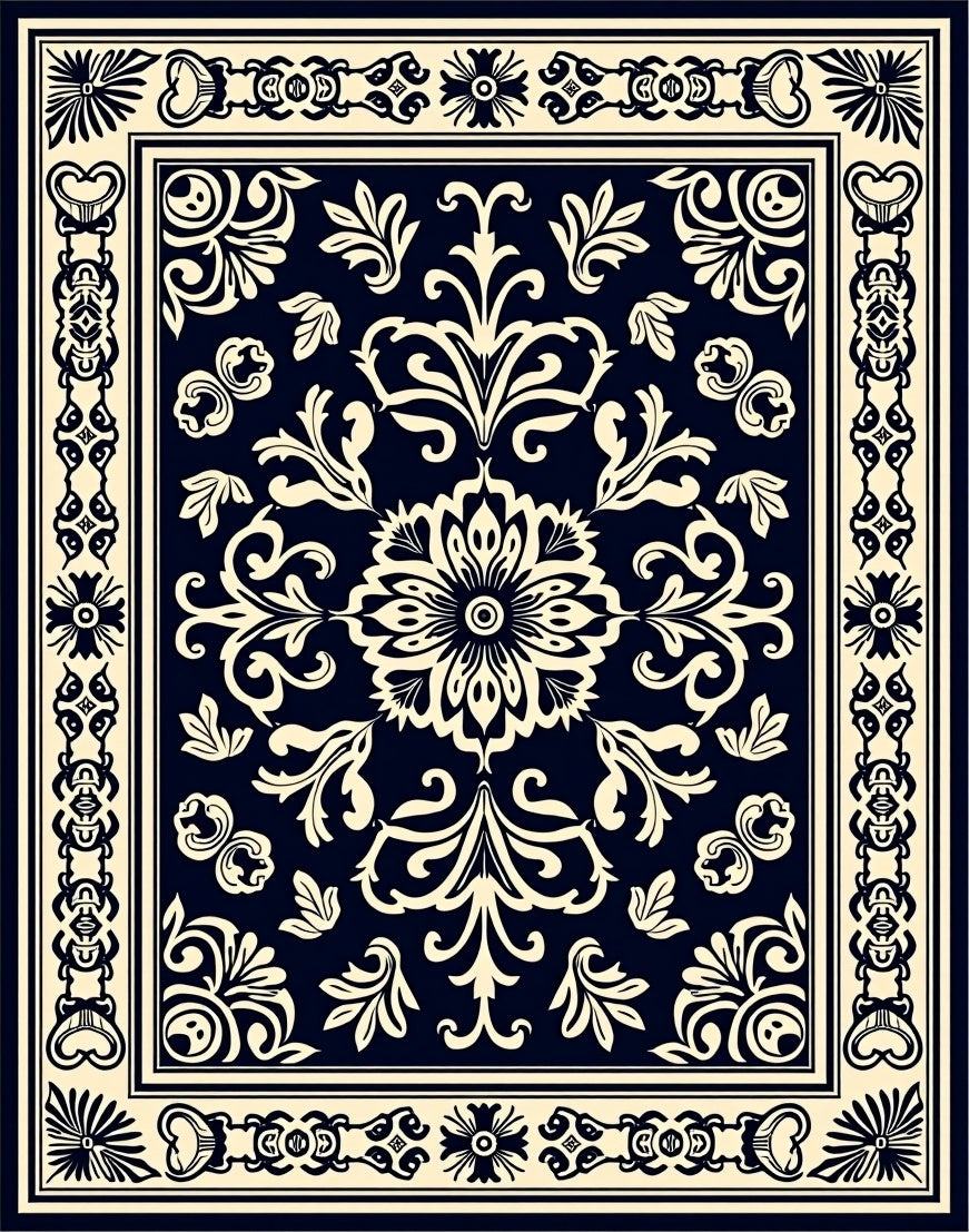 Classic Floral Ornament Patterned Rug