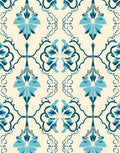 Blue Cream Floral Damask Pattern Rug