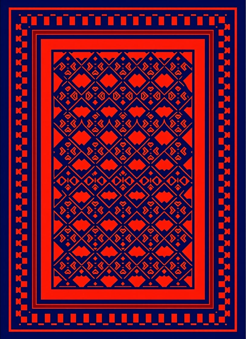 Bold Geometric Red Blue Pattern Rug