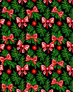 Red Bow Green Holiday Foliage Rug