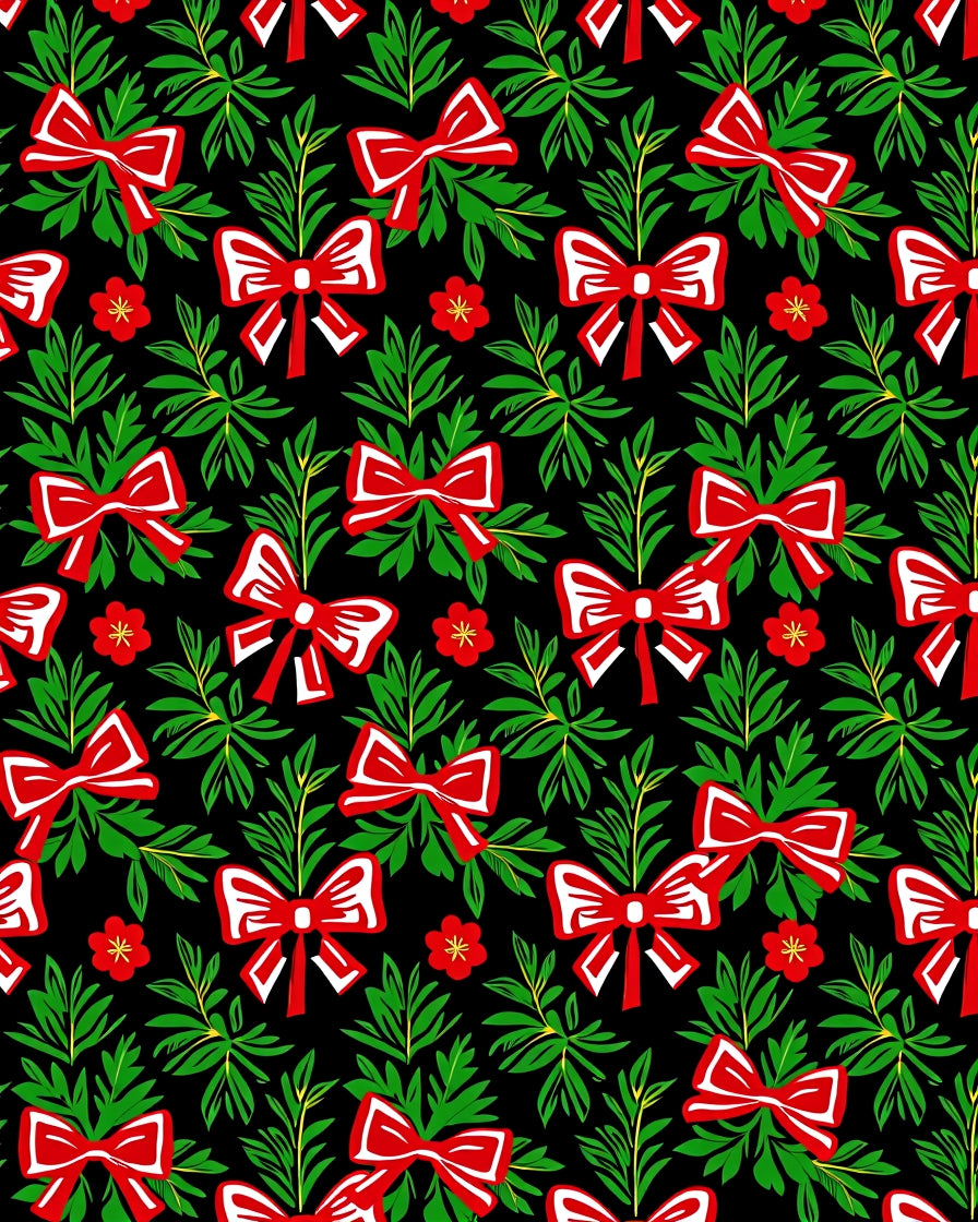Red Bow Green Holiday Foliage Rug