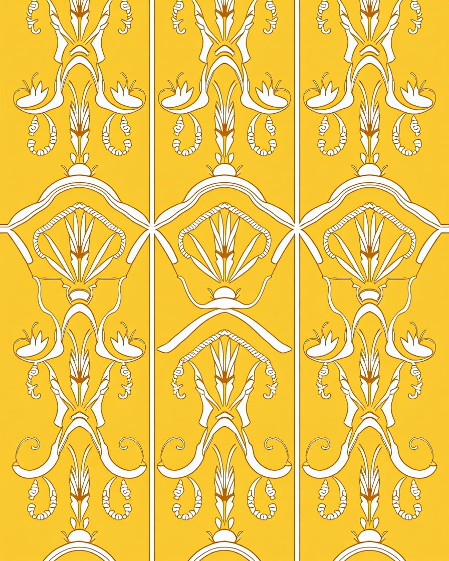 Ornate Yellow and White Symmetry Rug