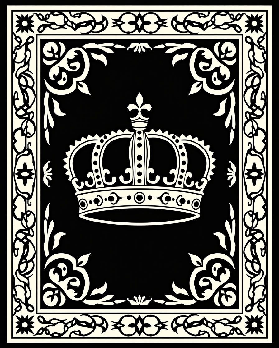 Regal Crown Heraldic Border Design Rug