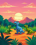 Cute Dinosaur Landscape Scene Rug