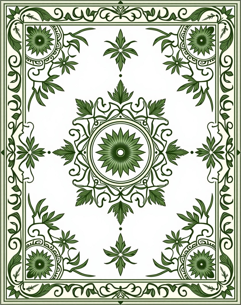 Classic Green Floral Medallion Rug
