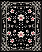 Elegant Floral Bordered Black Design Rug