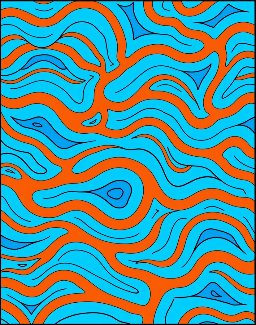 Orange And Blue Flow Pattern Rug