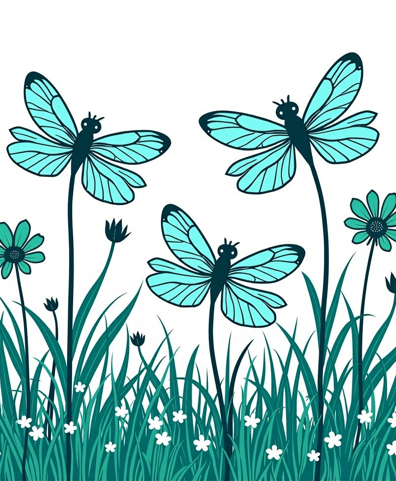 Aqua Dragonflies and Garden Whimsy Rug