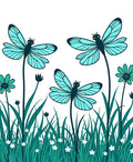 Aqua Dragonflies and Garden Whimsy Rug