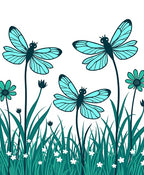 Aqua Dragonflies and Garden Whimsy Rug