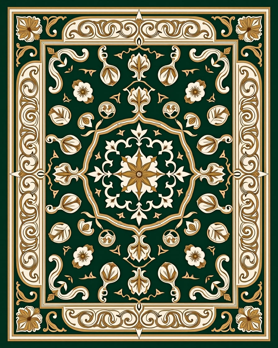 Opulent Floral Crested Geometric Tapestry Rug