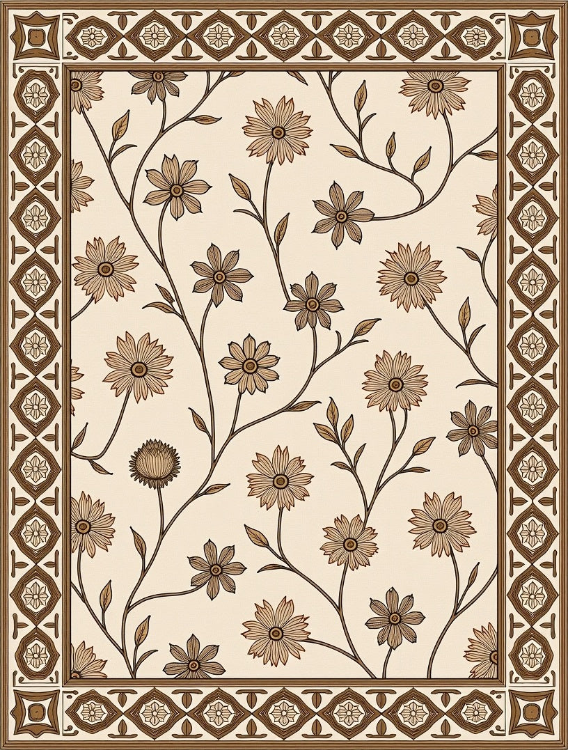 Classic Floral Vine Border Design Rug