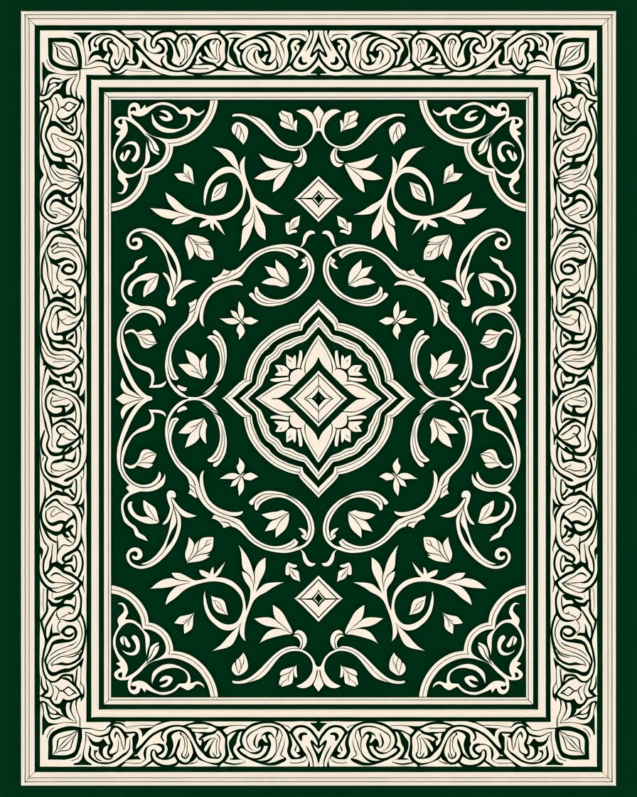 Ornate Floral Patterned Emerald Rug