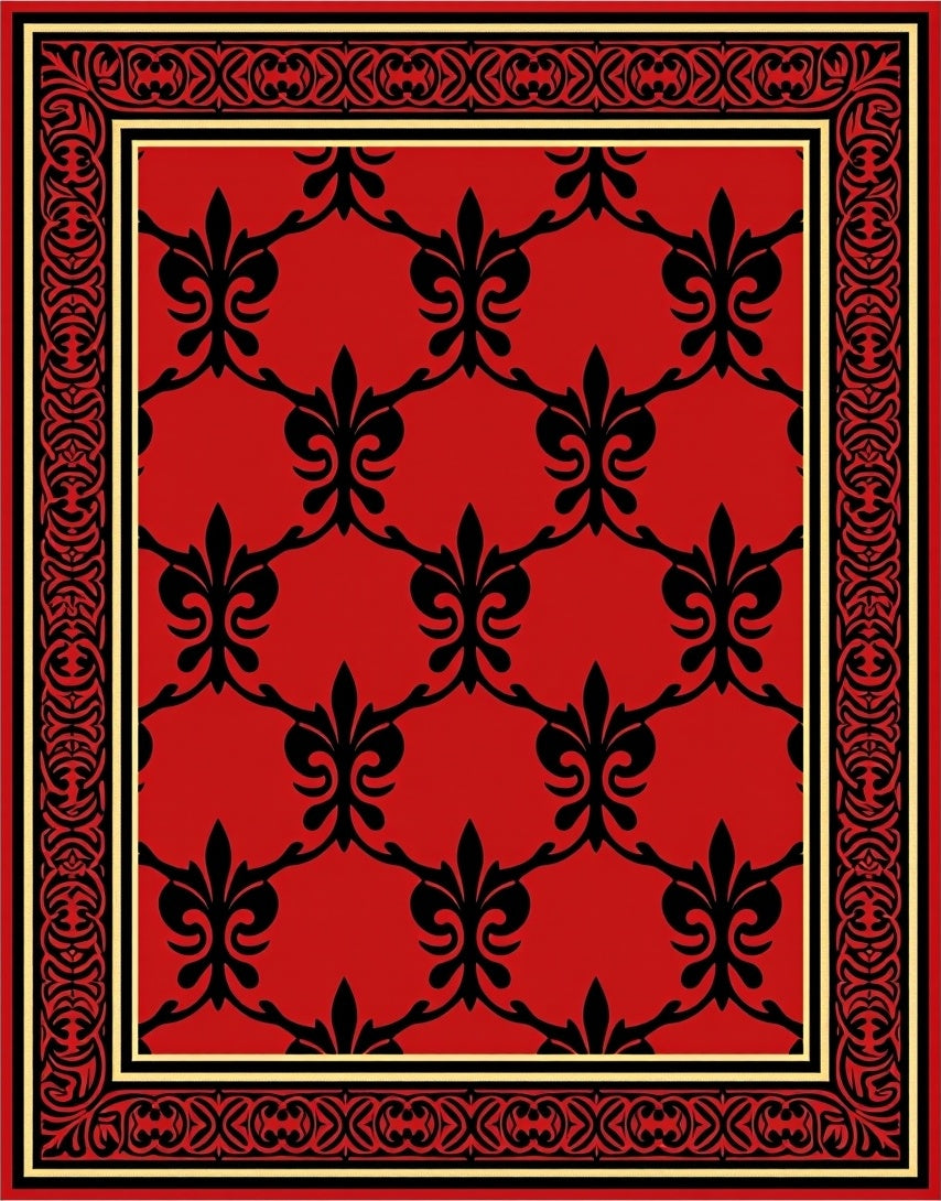 Regal Red Black Fleur-de-Lis Pattern Rug