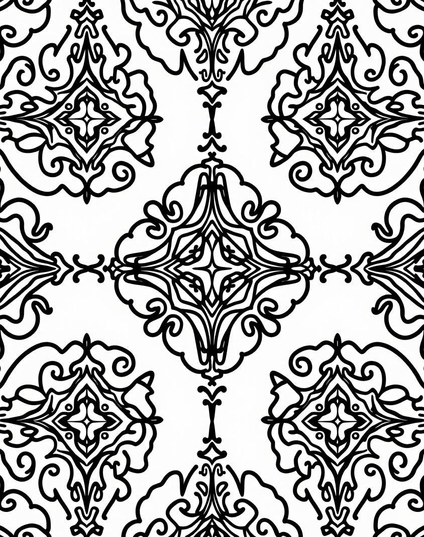 Black White Classic Damask Pattern Rug