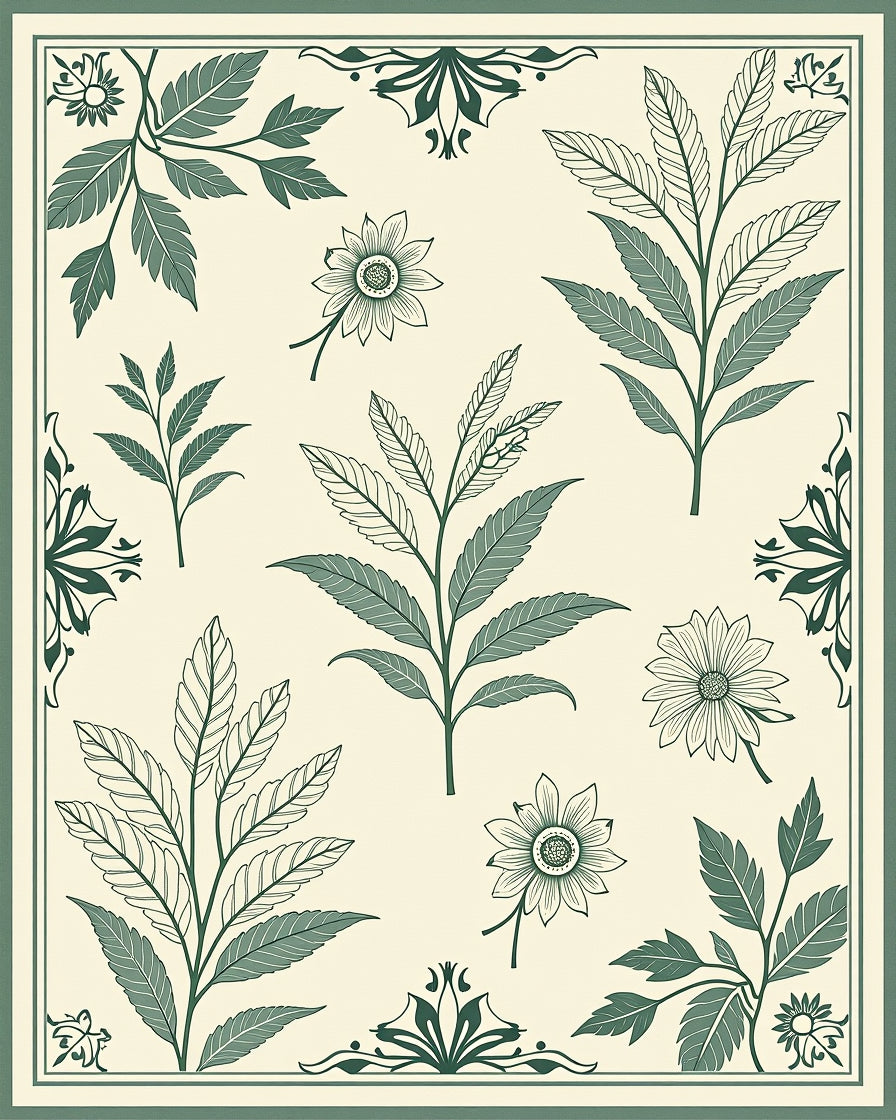 Vintage Botanical Illustration Style Rug