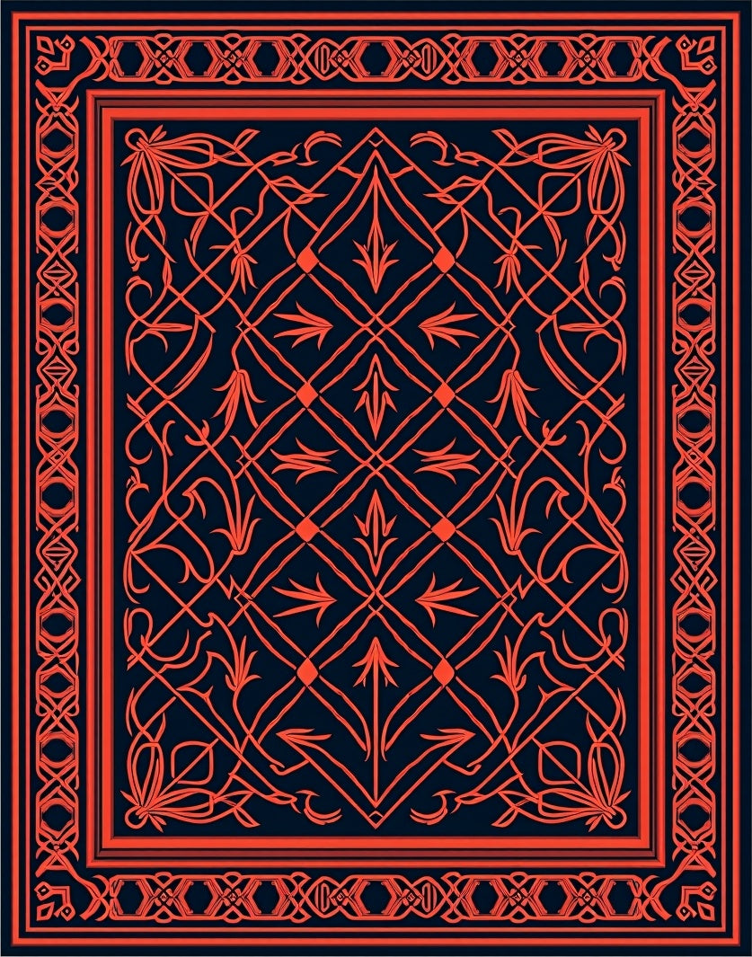 Intricate Orange Floral Geometric Design Rug