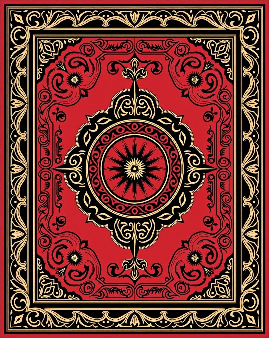 Red Black Gold Ornate Grand Rug